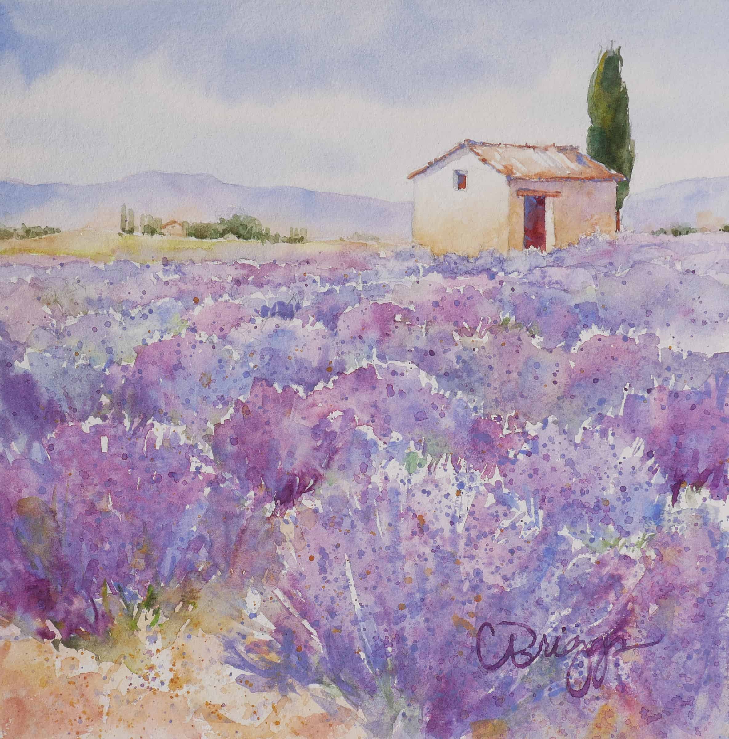 Lavender ner Delphinis Lavender near Delphini's Cindy Briggs Art Watercolor Painting