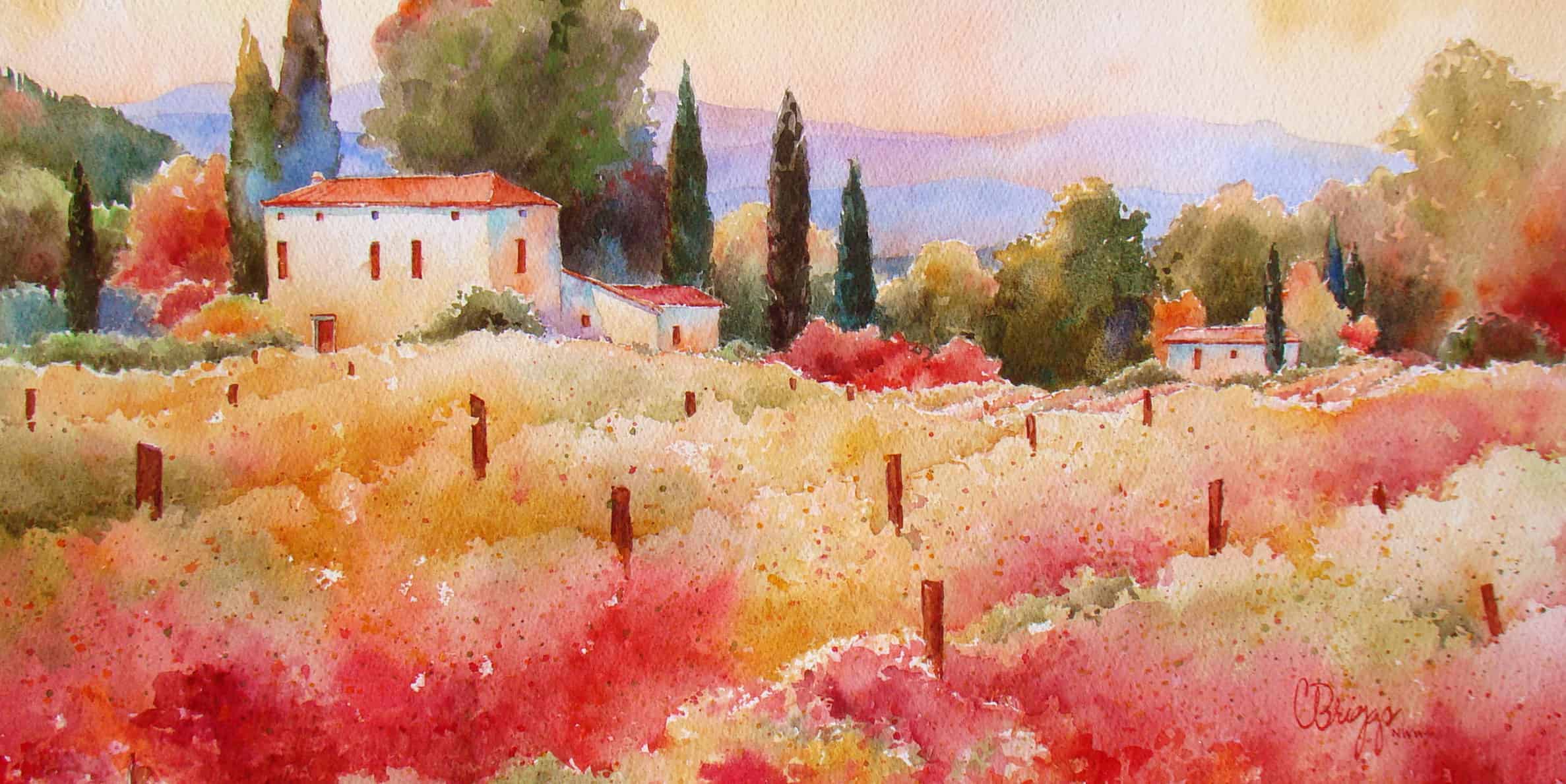 Val dOrcia Vineyard Val di Vineyard Watercolor Painting Cindy Briggs Art Watercolor Painting