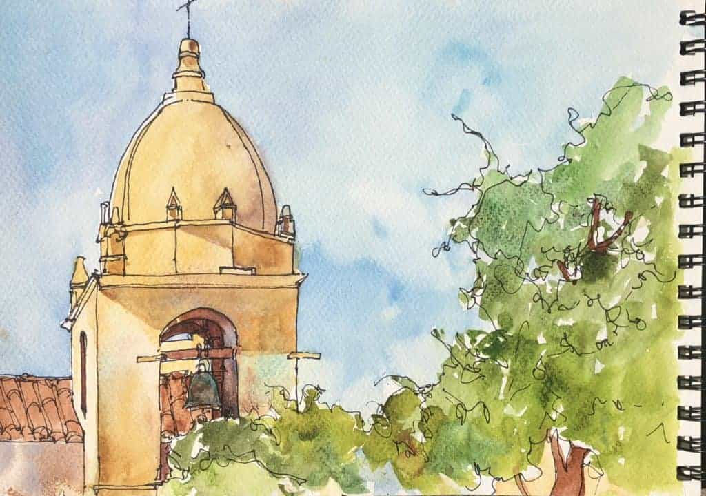 Full Circle Moments: Carmel-by-the-Sea Cindy Briggs Art Watercolor Painting Full Circle Moments Carmel-by-the-Sea Carmel Mission Sketch